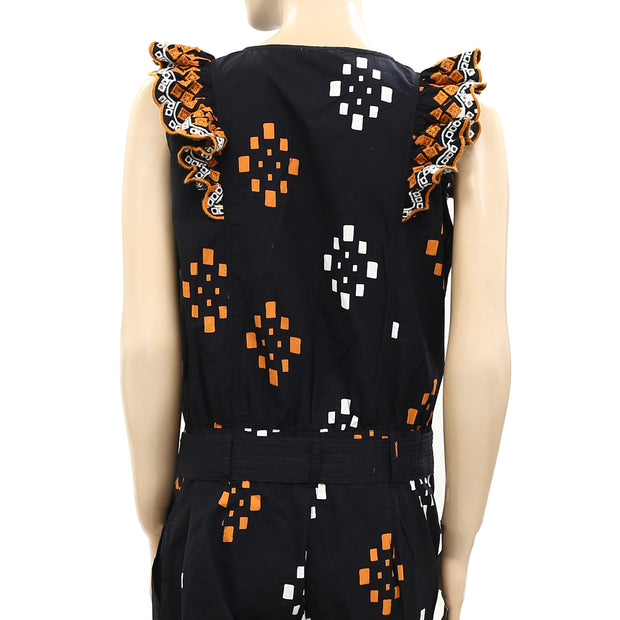 Sezane Embroidered Printed Jumpsuit Dress L-42