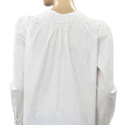 Free People Ruched Yoke Ivory Blouse Top