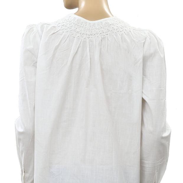Free People Ruched Yoke Ivory Blouse Top
