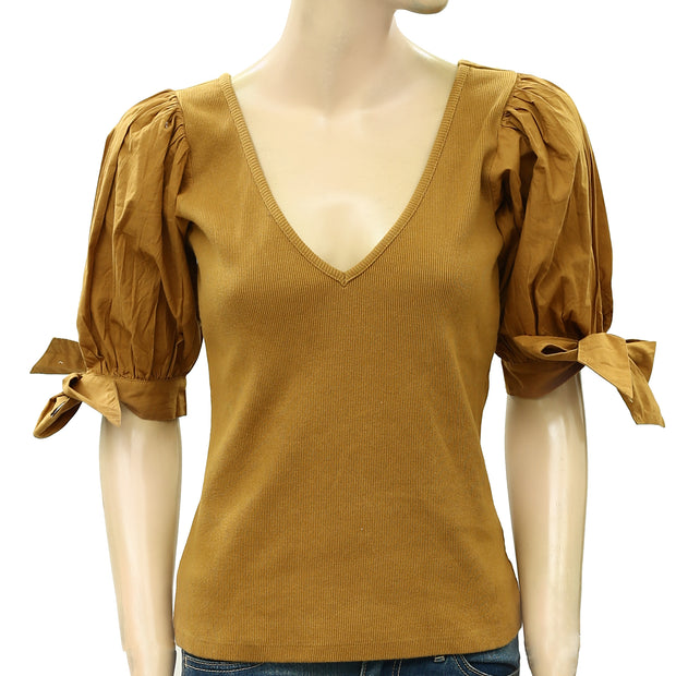 Maeve Anthropologie Puff-Sleeved Blouse Top