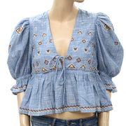 Free People Tallulah Embroidered Blouse Top XS