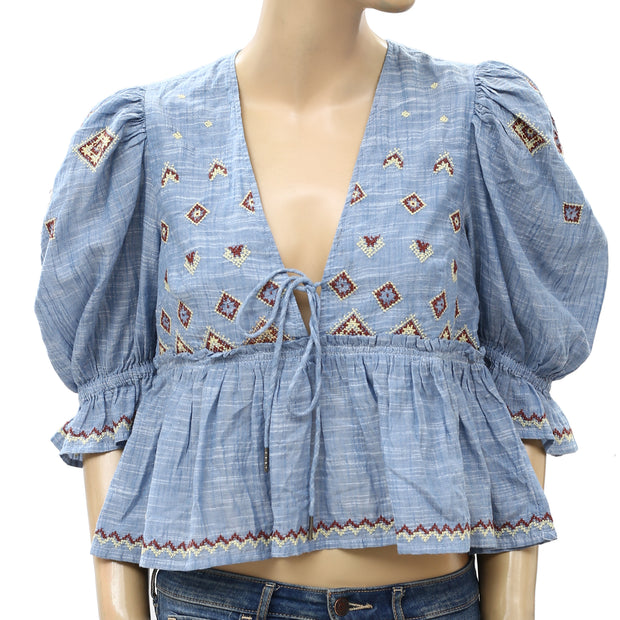 Free People Tallulah Embroidered Blouse Top XS
