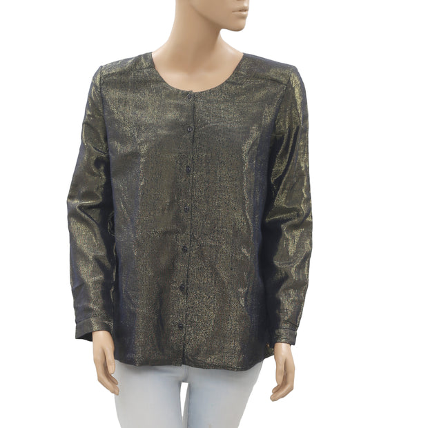 Des Petits Hauts 闪光金属色衬衫上衣 S