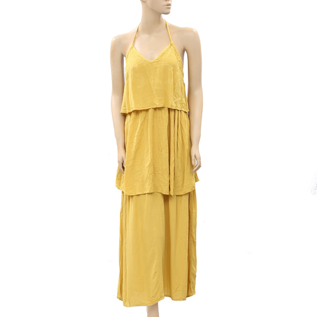Asos Halter Tiered Yellow Maxi Dress XS-0
