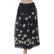 Uterque Organza Embellished Black Midi Skirt XS