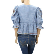 Free People Tallulah Embroidered Blouse Top XS
