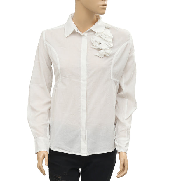 Anthropologie Ruffle Solid Blouse Shirt Top S