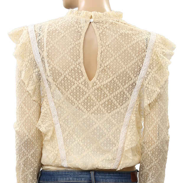 Intimately Free People Goldie Ruffle Lace Bodysuit Top XS