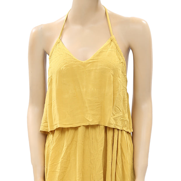 Asos Halter Tiered Yellow Maxi Dress XS-0