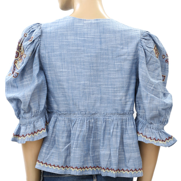 Free People Tallulah Embroidered Blouse Top XS