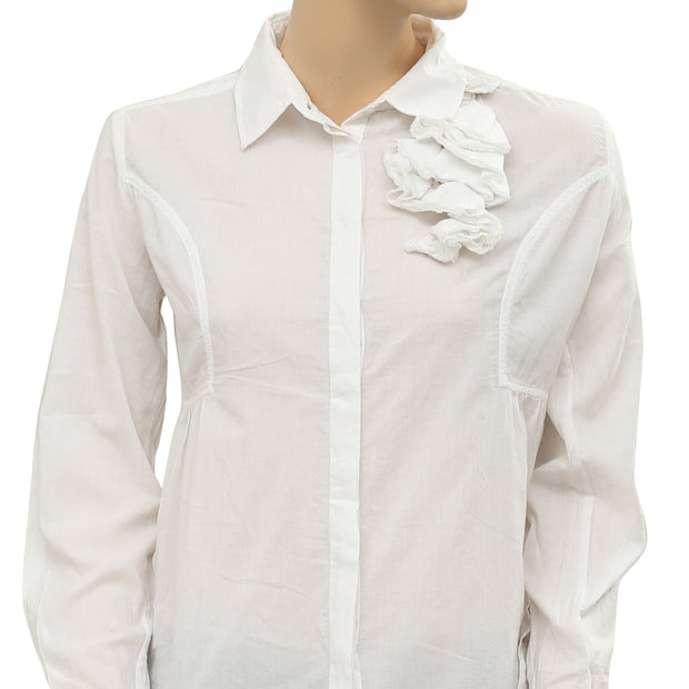 Anthropologie Ruffle Solid Blouse Shirt Top S
