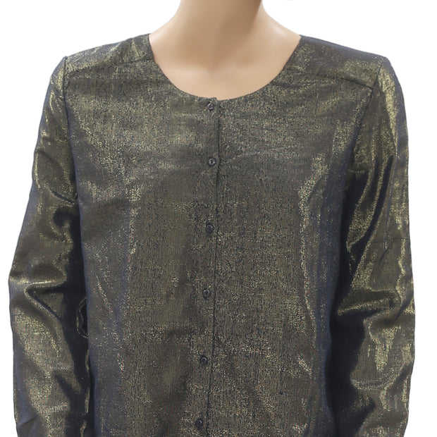 Des Petits Hauts 闪光金属色衬衫上衣 S