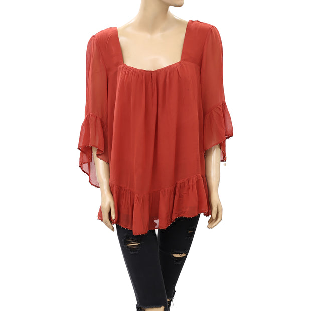 Floreat Anthropologie Beaded Ruffle Blouse Top