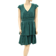 Esprit Smocked Ruffle Striped Mini Tunic Dress S