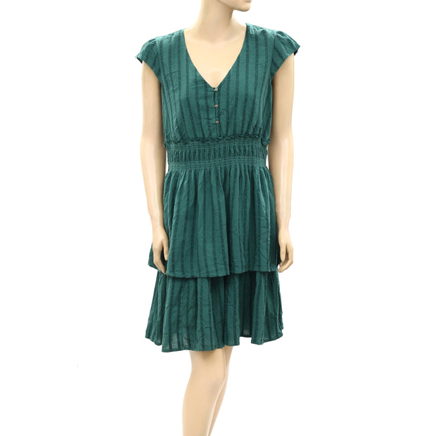 Esprit Smocked Ruffle Striped Mini Tunic Dress S