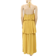Asos Halter Tiered Yellow Maxi Dress XS-0