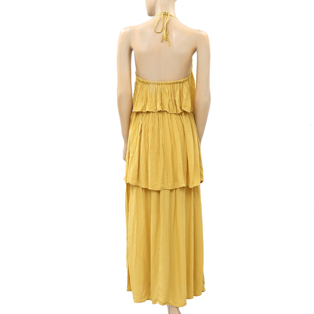 Asos Halter Tiered Yellow Maxi Dress XS-0