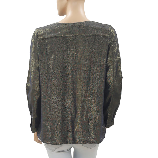Des Petits Hauts 闪光金属色衬衫上衣 S