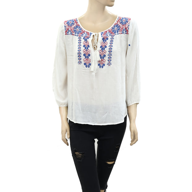 Lucky Brand Embroidered Blouse Top M
