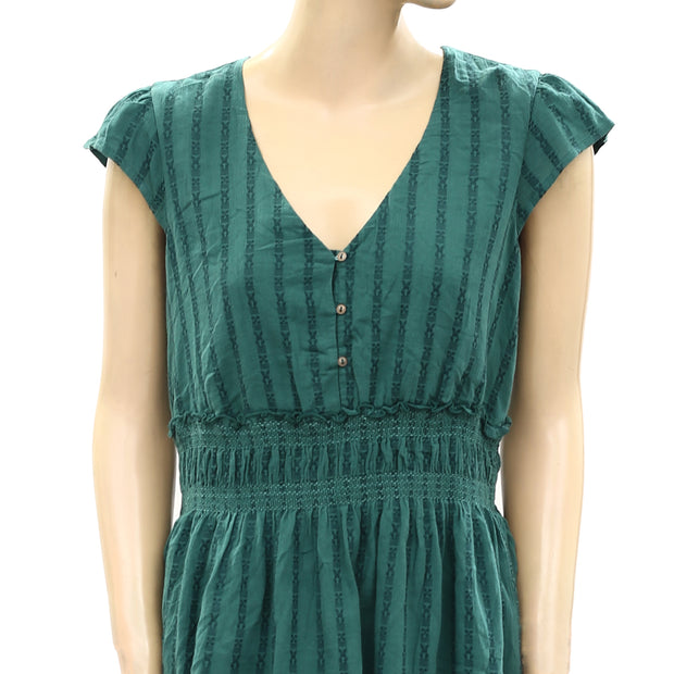 Esprit Smocked Ruffle Striped Mini Tunic Dress S
