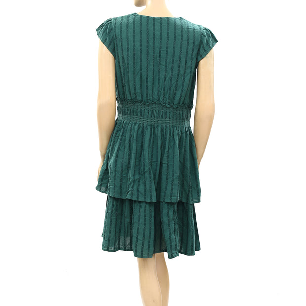 Esprit Smocked Ruffle Striped Mini Tunic Dress S
