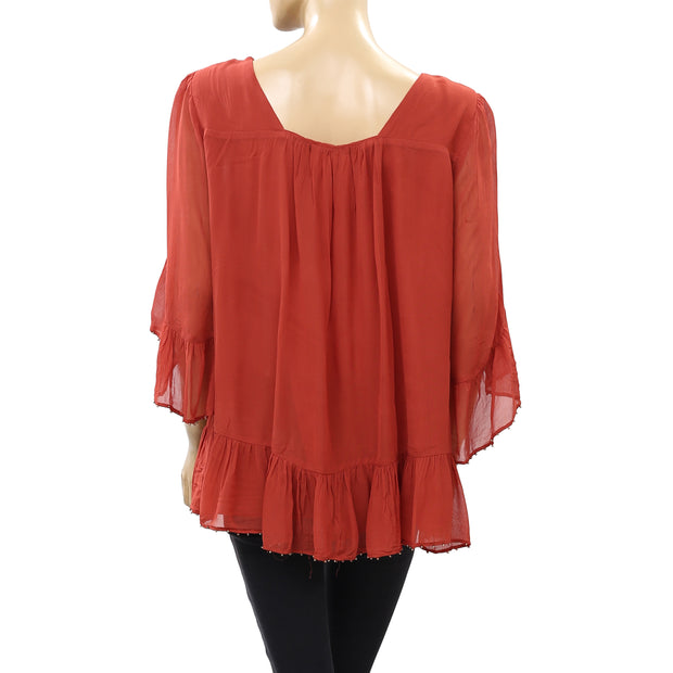 Floreat Anthropologie Beaded Ruffle Blouse Top