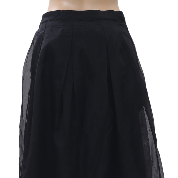 Uterque Organza Embellished Black Midi Skirt XS