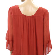 Floreat Anthropologie Beaded Ruffle Blouse Top