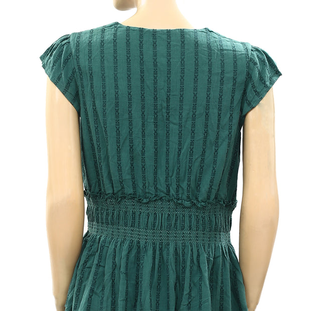 Esprit Smocked Ruffle Striped Mini Tunic Dress S