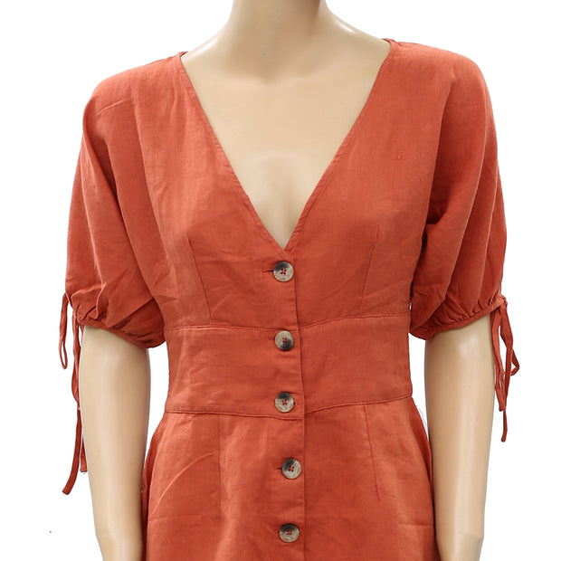 Urban Outfitters Lily Linen Button-Front Romper Dress S