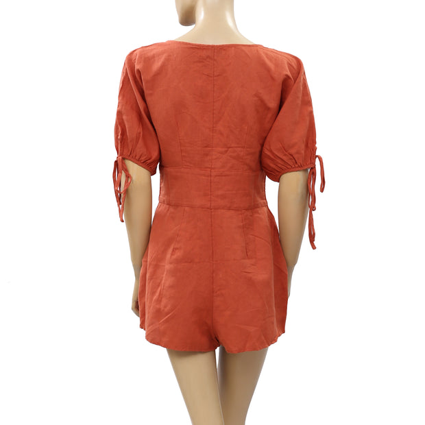 Urban Outfitters Lily Linen Button-Front Romper Dress S