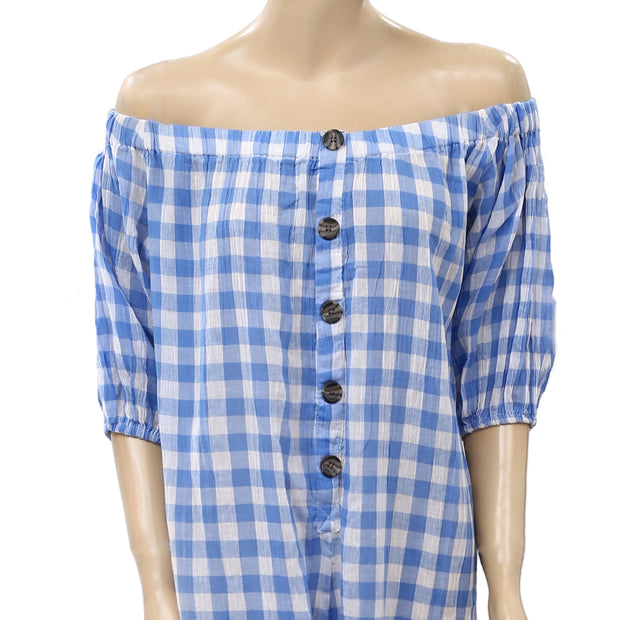 Asos Design Maternity Off Shoulder Wide Leg Plaid Cotton Jumpsuit M 8