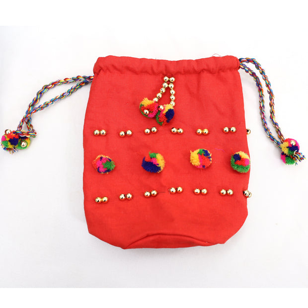 White Chocolate Mini Pouch Storage Cosmetic Bag Drawstring Pom-pom Beaded