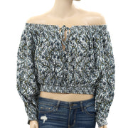 Free People Printed Anything Goes Off the Shoulder Crop Top S