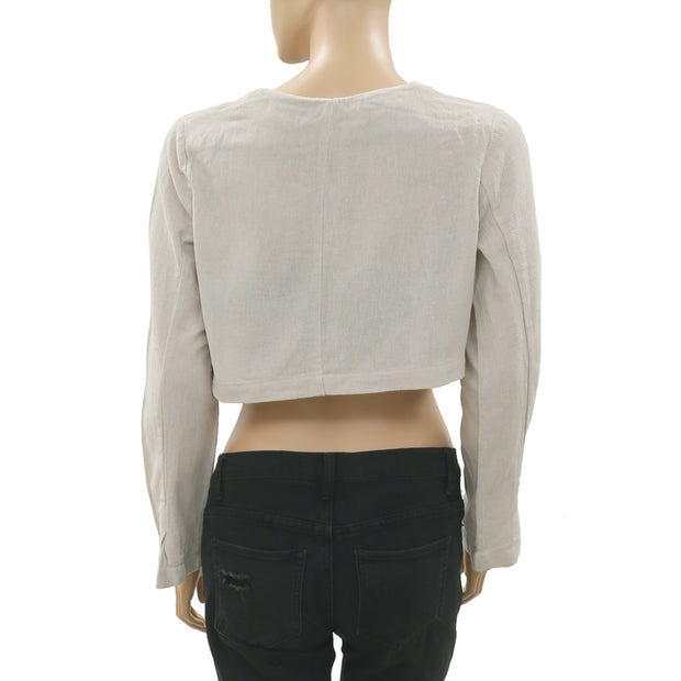 New Free People Long Sleeves Cotton Ivory Shrug Coverup Small S