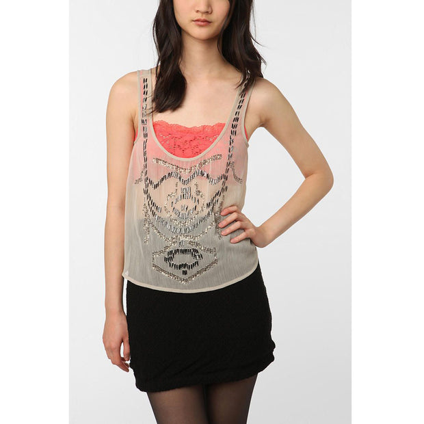 Pins And Needles Urban Outfitters Embellished Chiffon Tank Top M