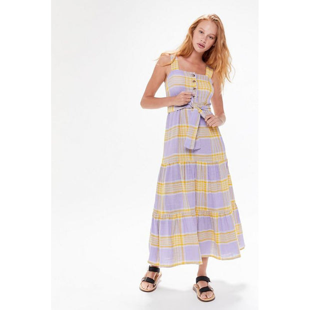 Urban Outfitters Sankaty Linen Ruffle Maxi Dress S