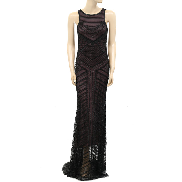 Mac Duggal Beaded Black Maxi Gown Dress