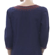 Lucky Brand Metallic Embroidered Blouse Top S