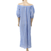 Asos Design Maternity Off Shoulder Wide Leg Plaid Cotton Jumpsuit M 8