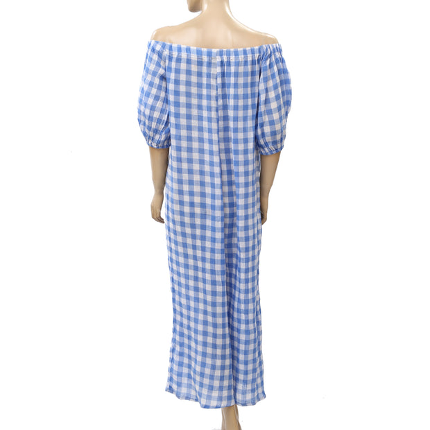 Asos Design Maternity Off Shoulder Wide Leg Plaid Cotton Jumpsuit M 8