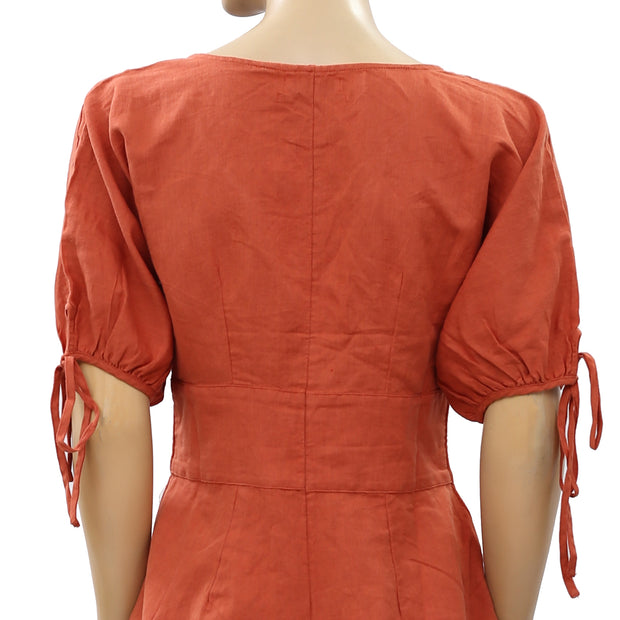 Urban Outfitters Lily Linen Button-Front Romper Dress S