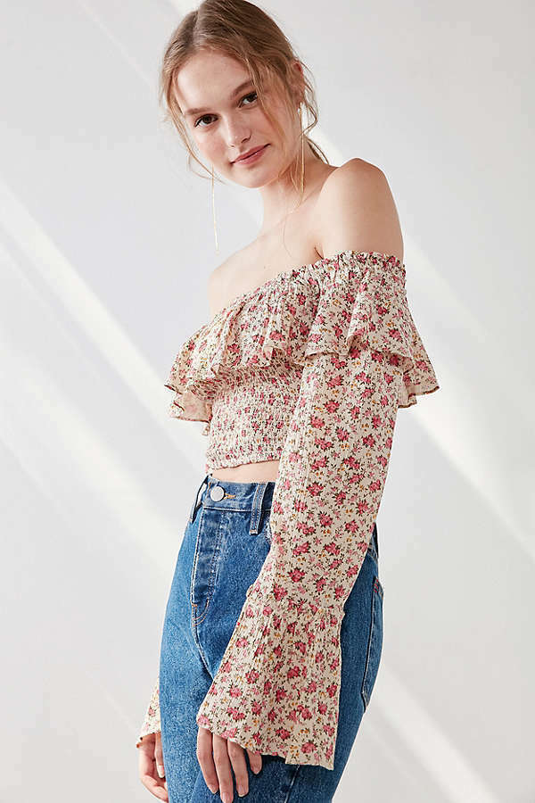 Kimchi Blue Urban Outfitters Kimora Smocked Crop Top