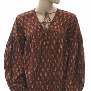 Doen Collection Petunia Happy Flower Block Print Blouse Top