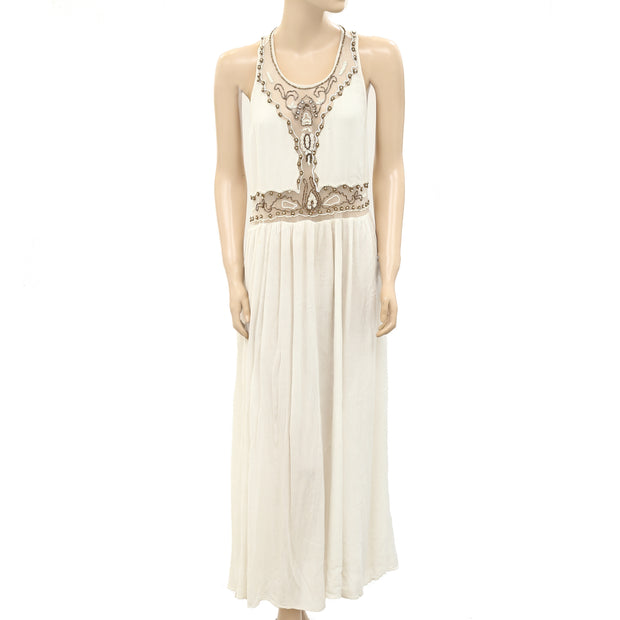 Farm Rio Anthropologie Beaded Embellished Maxi Long Dress M