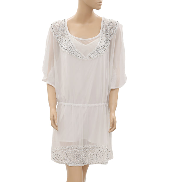 Siberian Beaded Embellished White Mini Dress L-40