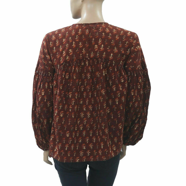 Doen Collection Petunia Happy Flower Block Print Blouse Top