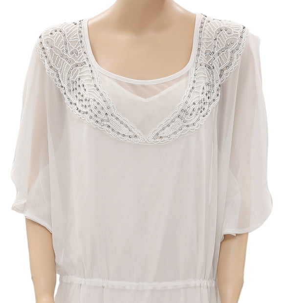 Siberian Beaded Embellished White Mini Dress L-40