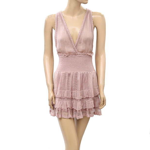 IRO Luster Embroidered Lace Ruffled Flared Mini Dress