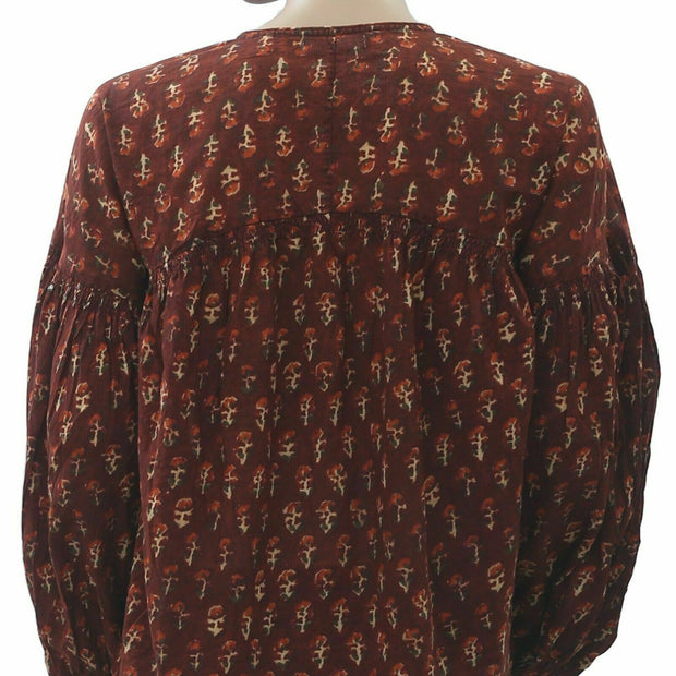 Doen Collection Petunia Happy Flower Block Print Blouse Top